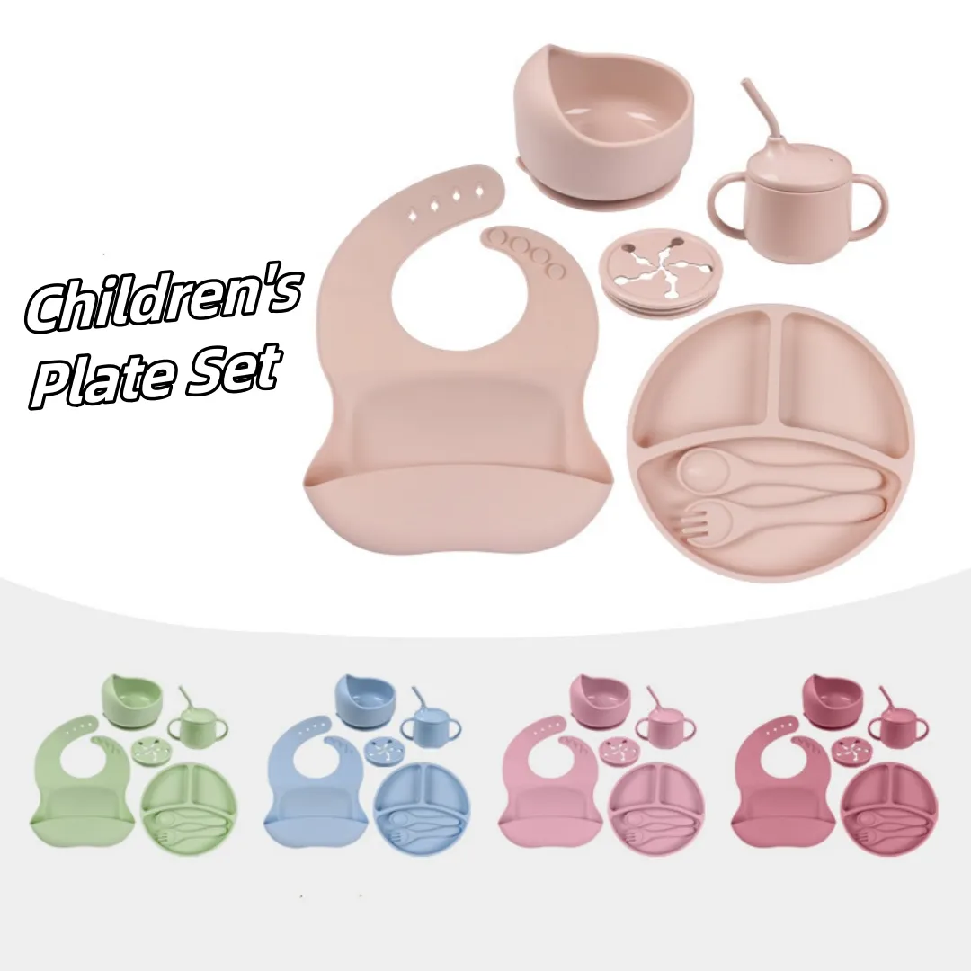 Conjunto de prato de silicone para bebês, tigela dividida para alimentação, prato de silicone com colher, utensílio de mesa e sucção para bebês