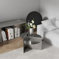 Ensemble de tables basses en bois minimaliste italien avec cadre en acier inoxydable, rangement intégré, mobilier de salon moderne de luxe léger