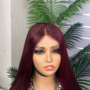 วิกผมขายส่ง ผมแท้ 100% SDD เวียดนาม วิกผมบ๊อบตรงแบบ Bone Straight  วิกผมบ๊อบแบบปิดหน้าผากด้วยเชือกผูก 5*5 สีไวน์ - Product Image 3