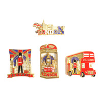 Ensemble de 4 aimants de réfrigérateur de style britannique de qualité supérieure, souvenir de Londres, métal 3D doré, Big Ben, bus, cadeau de voyage en Angleterre, souvenir