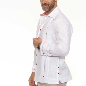 Camicie Guayabera Casual da <span class=keywords><strong>Uomo</strong></span> con Pieghe, Maniche Lunghe, Colore Bianco, Taglie Grandi - Product Image 2