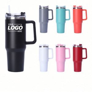 Vaso Térmico de Acero Inoxidable de 40oz con Asa y Popote - Taza Aislada para Coche, Ideal para Regalos al Aire Libre (Venta al por Mayor) - Product Image 1