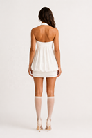 Robe Courte Blanche Personnalisée pour Femme, Col Halter, Décolleté Plongeant, Ourlet Froncé Effet Bulle, en Viscose Respirante, Style Romantique et Mignon Y2K, pour Soirée, OEM/ODM