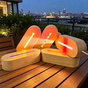 Base de Luz <span class=keywords><strong>LED</strong></span> de Acrílico y Madera, Soporte para Lámpara de Mesa <span class=keywords><strong>LED</strong></span>, Soportes Inalámbricos para Lámparas <span class=keywords><strong>LED</strong></span>, Interruptor Ovalado de Encendido/Apagado para Decoración de Exhibición de Acrílico - Product Image 3