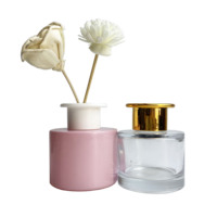 Diffuseur de roseaux d'aromathérapie en verre rond vide de 100ml, bouteille en verre de parfum avec couvercle