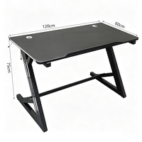 Bureau de jeu en forme de Z 120x60cm en MDF avec bande lumineuse RGB pour salle de jeu et bureau à domicile