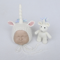 Ensemble bonnet et jouet tricotés à la main pour nouveau-né, accessoires photo, bonnet et jouet en peluche pour photographie de bébé