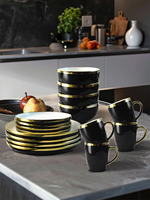 Ensemble de bols et assiettes de restaurant de luxe, vaisselle de dîner, plat en porcelaine, ensemble de vaisselle en céramique blanche rose et dorée