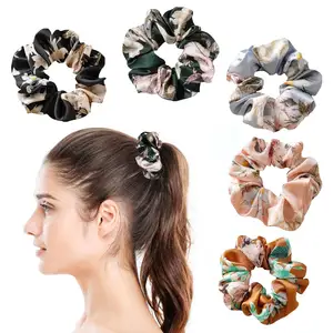 5 Pcs Lụa Satin Scrunchies Cho Phụ Nữ Hoa In Tóc Quan Hệ Đàn Hồi Tóc Đuôi Ngựa Chủ Sở Hữu Cho Mái Tóc Dày