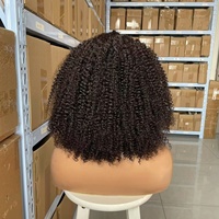 Peluca Bob Corta 12A, Cabello Humano Afro Rizado, Peluca Frontal Rizada, Cabello Remy, Peluca Bob Afro Kinky con Encaje Frontal Transparente