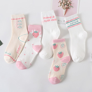 Jingwen-Calcetines de Jacquard transpirables para mujer, de dibujos animados, fruta, fresa, Kaki, Wanita, OEM - Product Image 6
