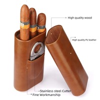 Étui à cigares portable de luxe en cuir pour 3 cigares, étui à cigares de voyage, boîte à cigares en cuir véritable, coupe-cigares en bois de cèdre espagnol
