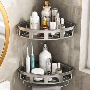 Triangular Bathroom Shelf Corner Mounted No Drilling Required Storage Basket For Toilet Shower Room - Product Image 1