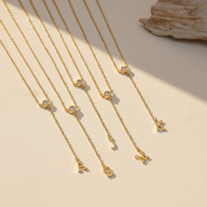 Collar Apilable de Moda con Letras Iniciales de Latón, Bañado en Oro de 18K, con Circonitas Redondas <span class=keywords><strong>y</strong></span> Cadena en Forma de <span class=keywords><strong>Y</strong></span> para Mujer - Product Image 3