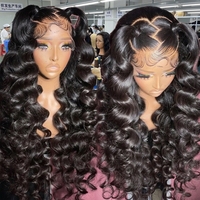 Perruque Lace Front Longue Ondulée Profonde en Cheveux Humains Vierges Brésiliens Remy, Grande Taille, Ligne de Cheveux Naturelle, pour Femmes Noires