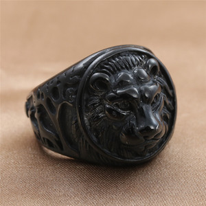 Anillo de León de Acero Inoxidable para Hombre, Estilo Punk Retro Negro, Diseño Animal, Joyería de Regalo 24043 - Product Image 1