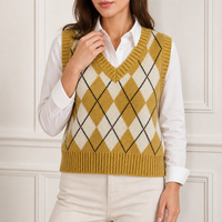 Maßgeschneiderte Damen Preppy-Style Argyle-Strick Atmungsaktive Weste Ärmellos V-Ausschnitt OEM ODM Fabrik Großhandel Winter