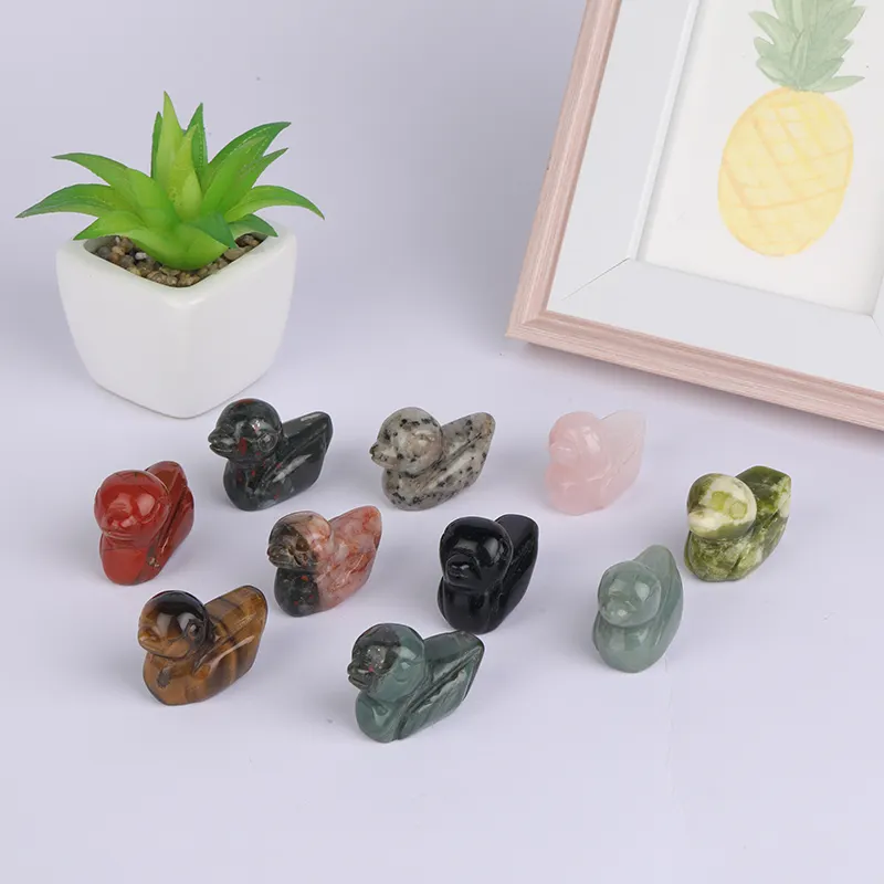 Piedra Natural tallada de pato, piedra curativa tallada, decoración de cristal de animales