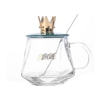 Mug à café avec poignée en forme de couronne, tasse en verre de bureau de haute qualité avec couvercle et cuillère, tasse à eau résistante à la chaleur pour filles