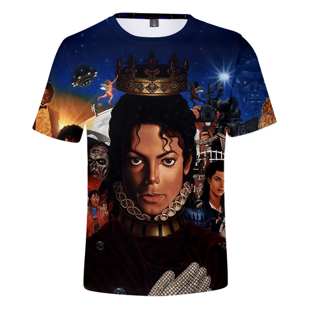 Camiseta estampada de michael jackson streetwear, atacado, gravata 3d, 100% algodão, unissex