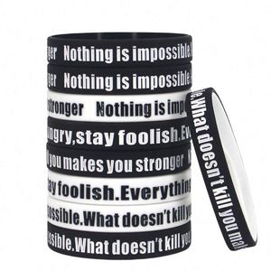 สายรัดข้อมือซิลิโคนยางพิมพ์ลายคำคมสร้างแรงบันดาลใจ งานฝีมือแบบ Debossed ของขวัญสำหรับนักกีฬา ปรับแต่งได้ - Product Image 6