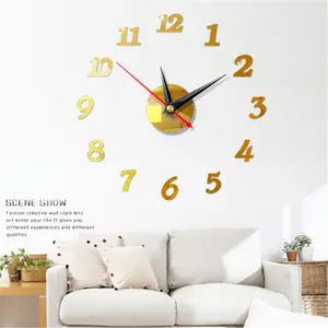 モダンな大きな壁時計3Dミラーステッカーユニークな大きな数字の時計Diyの装飾壁時計アートステッカーデカールホーム現代の装飾