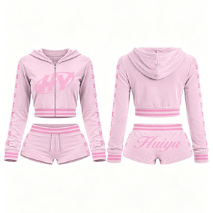 HuiYu Custom Set for <strong>Women</strong> Streetwear Zip up Hoodie Side Stripe Shorts Casual Two Piece Set <strong>Women</strong> <strong>Velour</strong> Sportswear <strong>Tracksuit</strong> - Product Image 3