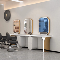 Équipement de salon de luxe, station de salon de coiffure, miroir de coiffure, miroir de beauté pour le coiffage avec lumière LED, miroir de sol de salon