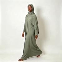 Ensemble Abaya Sauge pour Femme – Tenue Moderne Minimaliste et Pudique – Vêtement Musulman Islamique Longueur Ras du Sol