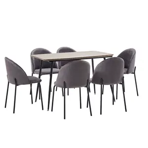 Popular Modern 7PCS MDF Dining Room Table Set with Metal Cloth Cushion Chairs for Dining Room Furniture