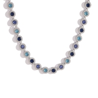 Collier pour femme de style européen et américain, bleu dégradé, entièrement serti de diamants - luxueux, éblouissant, pour les banquets