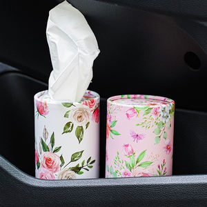 Caja de pañuelos de coche de tubo redondo de tejido de coche de cilindro biodegradable ecológico caja de pañuelos de cilindro de flores de viaje para coche - Product Image 5