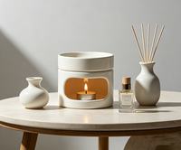 Brûleur de cire minimaliste en céramique noire, diffuseur d'huiles essentielles pour aromathérapie avec bougie chauffe-plat pour spa à domicile