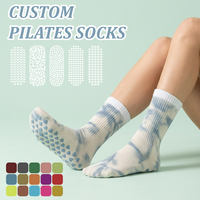 Chaussettes de Pilates de luxe pour femmes, en coton imprimé, antidérapantes, avec grip pour la barre, logo sportif, vente en gros, chaussettes personnalisées pour dames