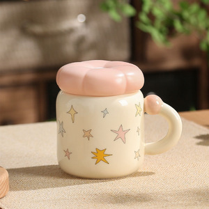 Tasse en céramique pour filles, motif étoile et pomme, pour lait, café, petit-déjeuner, usage domestique - Product Image 5