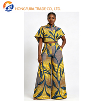 Kain Batik Afrika 100% Katun Karded Tenun, Latar Belakang Kuning, Cetakan Daun dan Ranting Biru, Kain Ankara Berat Sedang untuk Anak Laki-laki