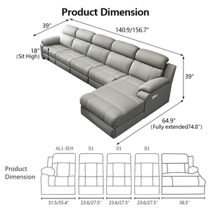Set Divano Reclinabile Elettrico a L in Pelle Grigia, Divano Moderno Salvaspazio per <span class=keywords><strong>Soggiorno</strong></span>, Vendita all'Ingrosso Diretta dalla Fabbrica - Product Image 4