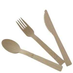 Cubiertos Desechables Ecológicos de 170 mm, Cuchara, Tenedor y <span class=keywords><strong>Cuchillo</strong></span> de Viaje, Logotipo Personalizado, Biodegradables, Juego de Cubiertos con Empaque de Bambú Kraft para Fiestas - Product Image 4