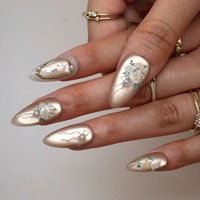 Faux ongles à presser en acrylique 3D gaufré, motif Papillon Rose Champagne, nacré nacré, forme amande, longs, pour séance photo de mariée