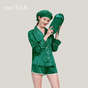 Ensemble de pyjamas en Satin de soie 100% pour femmes motif solide décontracté deux pièces Robe de nuit pour l'été pour dormir ou se prélasser - Product Image 5