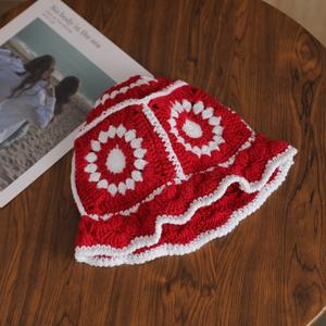 Gran oferta <span class=keywords><strong>de</strong></span> invierno Crochet Granny Square Flower Hat hecho a mano Knitting Bucket Cap para Niñas para pesca fiesta Casual ciclismo - Product Image 2