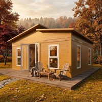 Maison conteneur portable moderne à double aile extensible avec revêtement en bois, préfabriquée, avec cuisine, salle de bain et salon