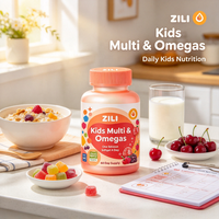 Gummies multivitaminées pour enfants sans OGM, marque distributeur, avec Oméga-3 DHA pour le soutien de la santé cérébrale, immunitaire et osseuse, 60 unités, MOQ 50 boîtes