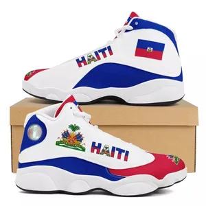 Haitian National Flag Pattern 2022 Famous Branded PU Leather Men Basketball Shoes Haiti Sublimation Men Shoes