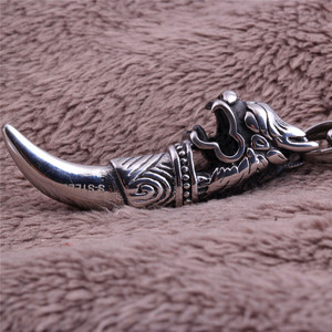 Collar con colgante de diente de dragón de acero inoxidable para hombre, joyería de moda con signo del zodiaco, color acero 304 con cadena de 60 cm - Product Image 3