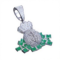 Pendentif Sac d'argent Dollar en émail vert Bling, entièrement pavé de zircons, en argent 925, bijoux Hip-Hop personnalisés 	 Bijoux