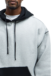 Sudadera con Capucha Extra Grande para Hombre, Diseño Personalizado, Dos Tonos en Contraste, Gris y Negro, Felpa de Algodón, Bolsillo Tipo Canguro, Venta Caliente en la Feria de Cantón - Product Image 4
