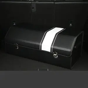 noir en cuir boîte de rangement du coffre Suppliers-Boîte de rangement pliable en cuir Pu, coffre d'organisation en cuir noir, coffre de voiture