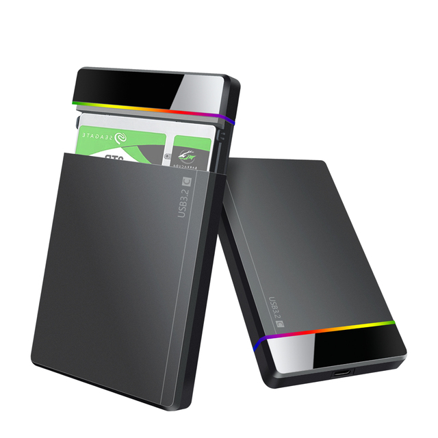2.5-Inch SATA External HDD/SSD Enclosure with USB3.0 Interface Plastic Case 7.5mm/9.5mm Compatibility RGB Gradient Lighting