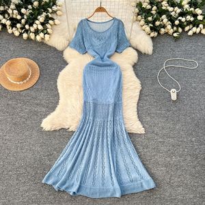 เดรสไหมพรมแขนสั้นแบบผูกเชือกสำหรับผู้หญิงและเดรสแฟชั่นแบบไร้สาย - Product Image 4